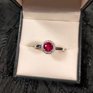 Fragrant Jewels Classic Style Red Round Stone Silver Ring, Size 9